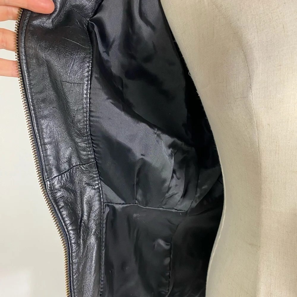 VINTAGE WILSONS Womens 90s Leather Hooded Moto Jacket Gold Tone Hardware XS - Picture 8 of 12